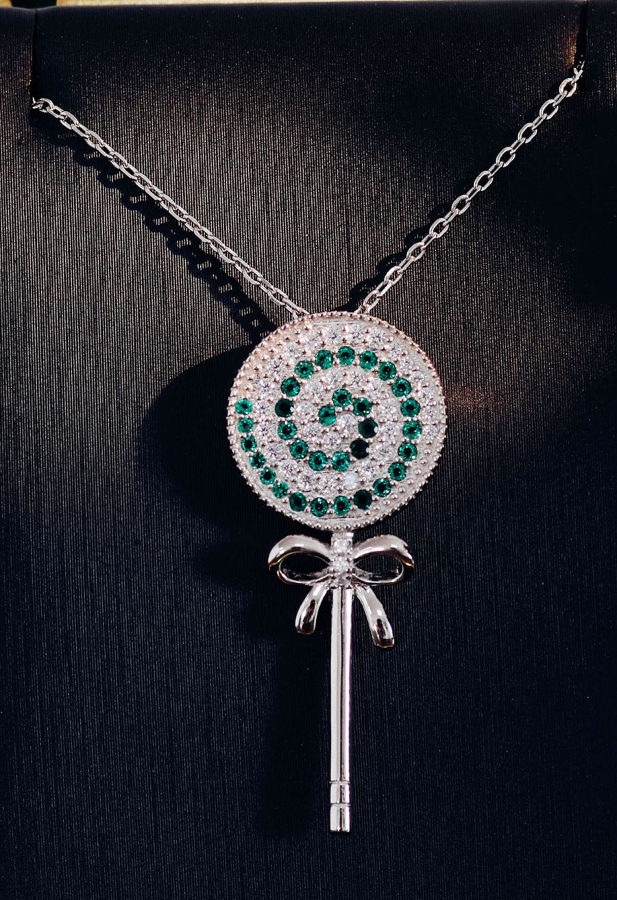 Lollipop Pendant Emerald Gem Necklace