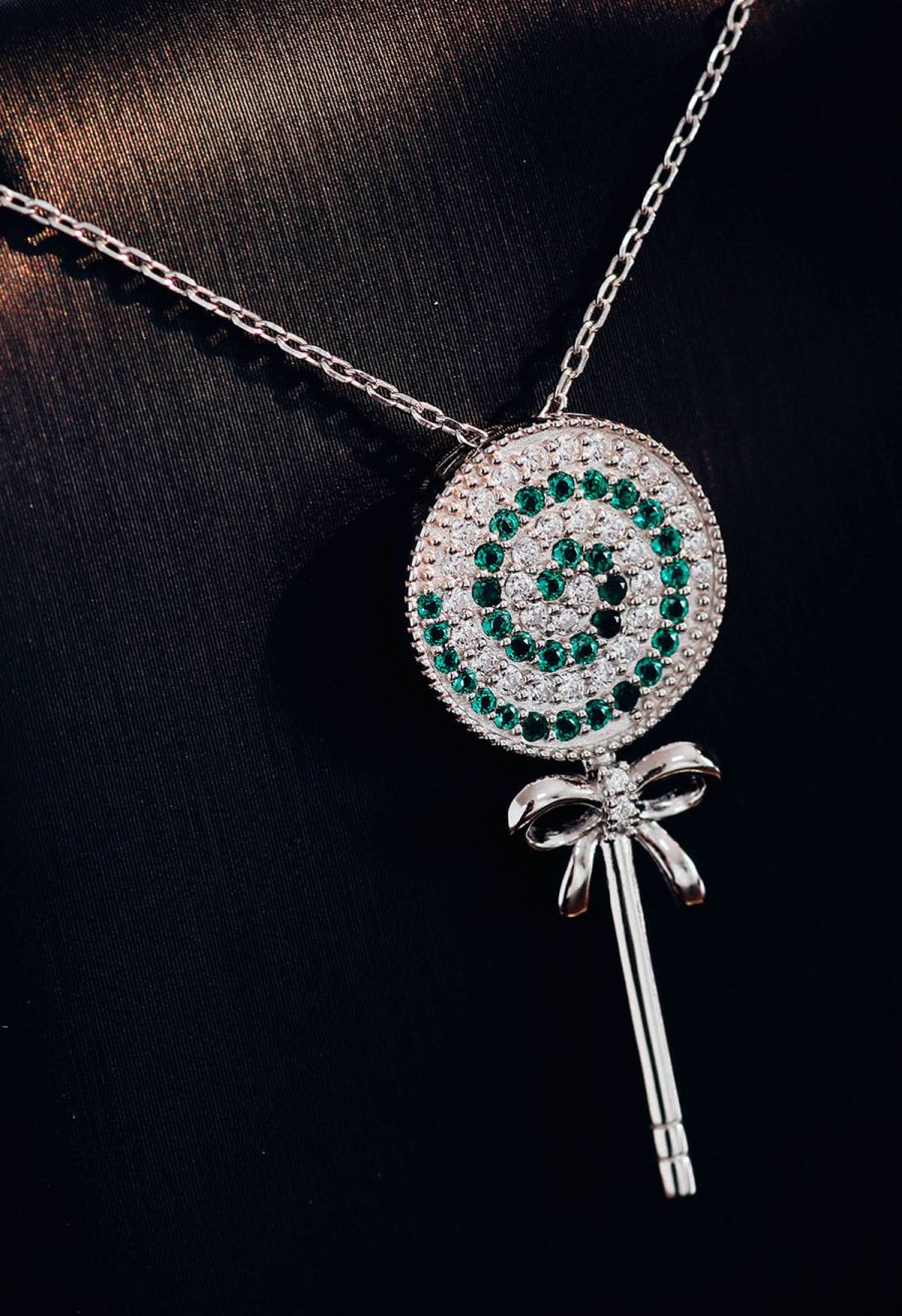 Lollipop Pendant Emerald Gem Necklace