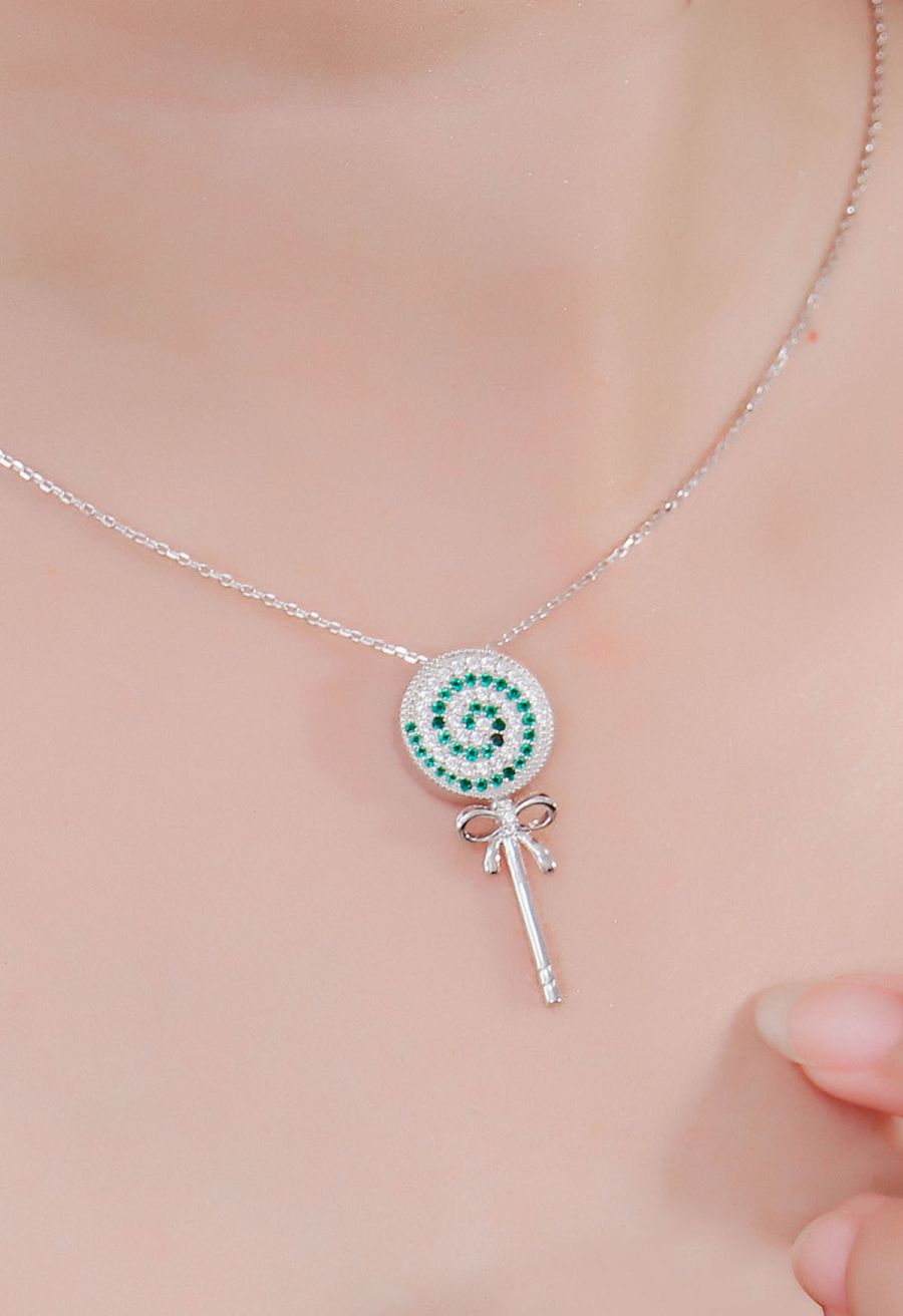 Lollipop Pendant Emerald Gem Necklace