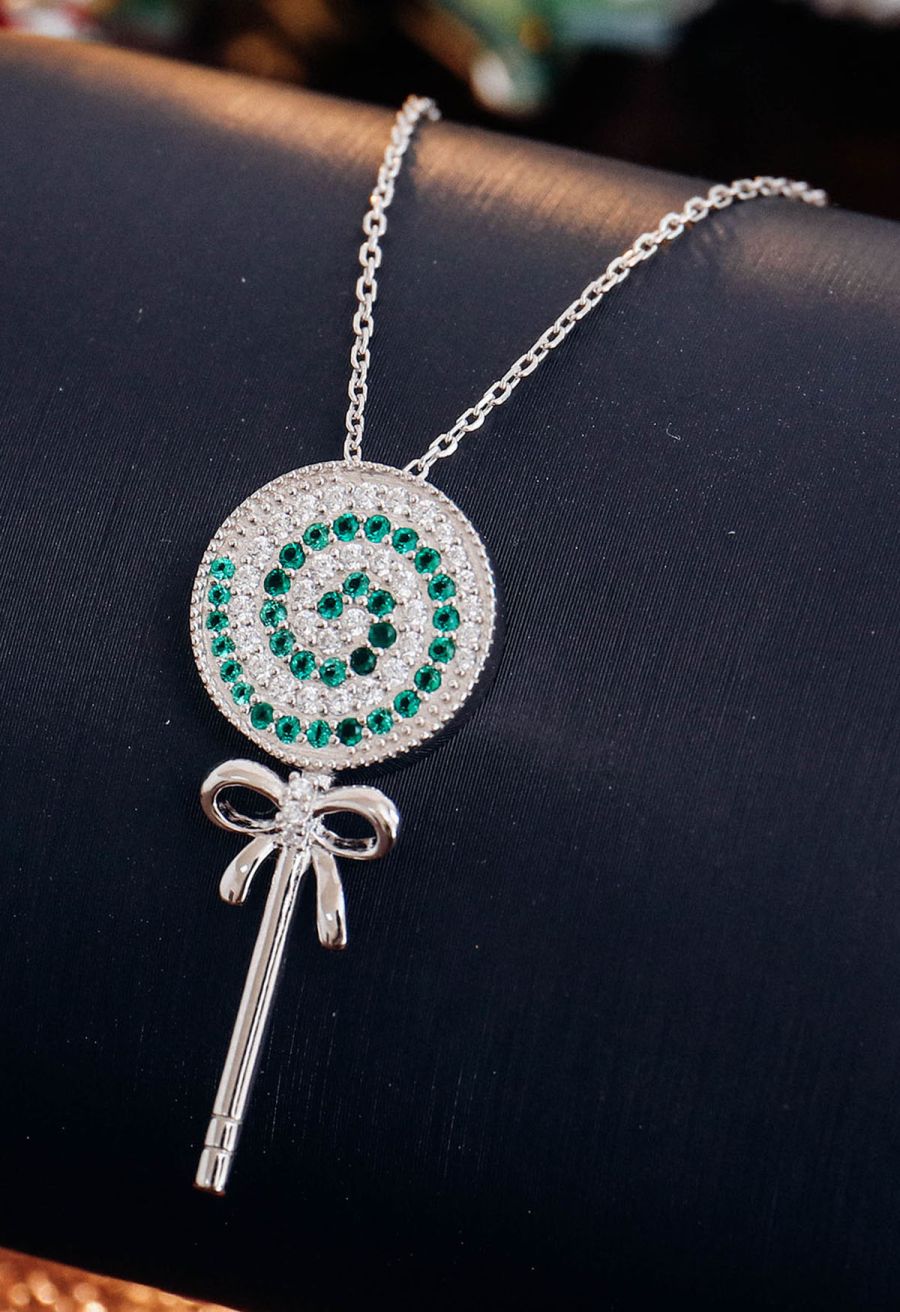 Lollipop Pendant Emerald Gem Necklace