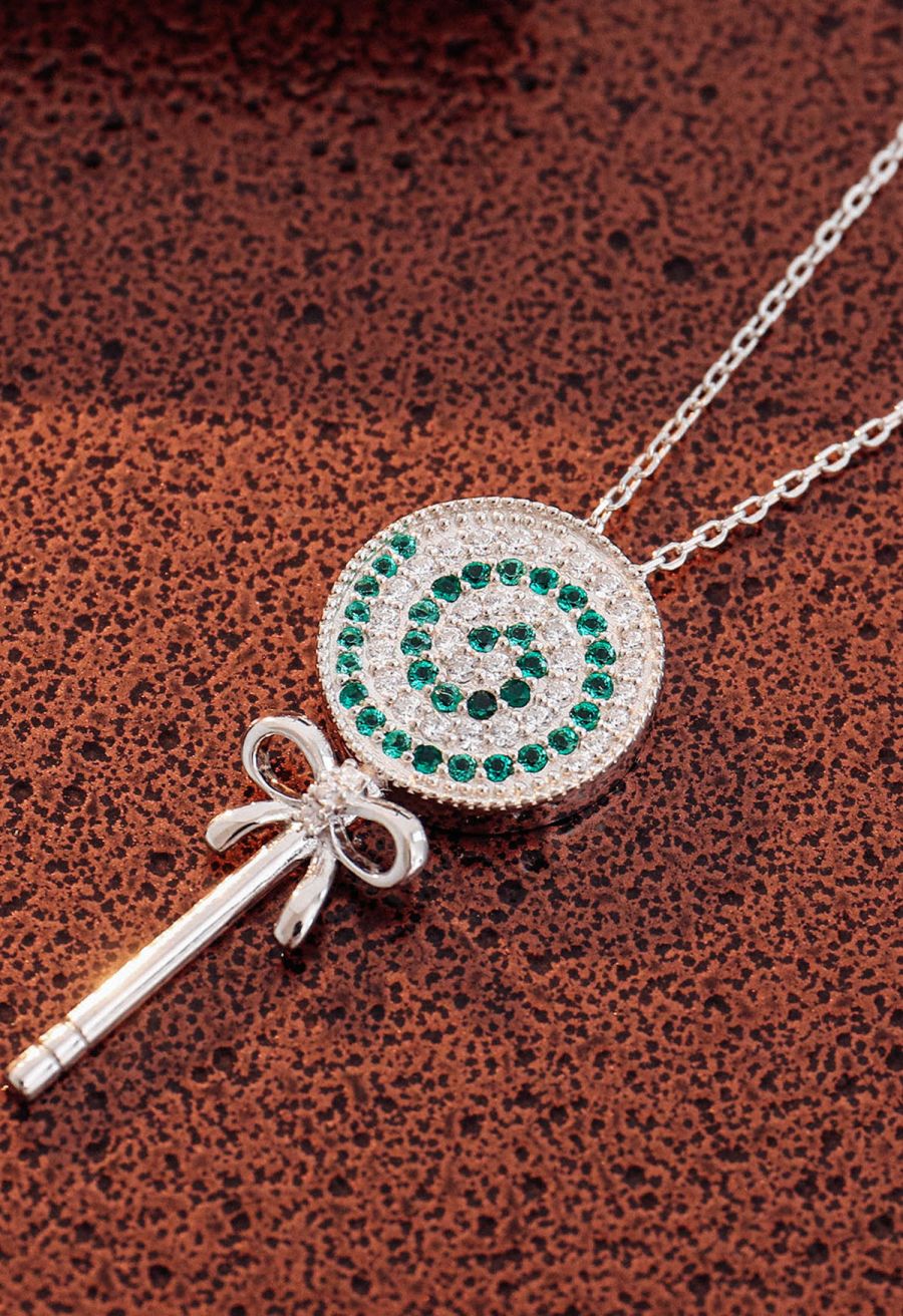 Lollipop Pendant Emerald Gem Necklace