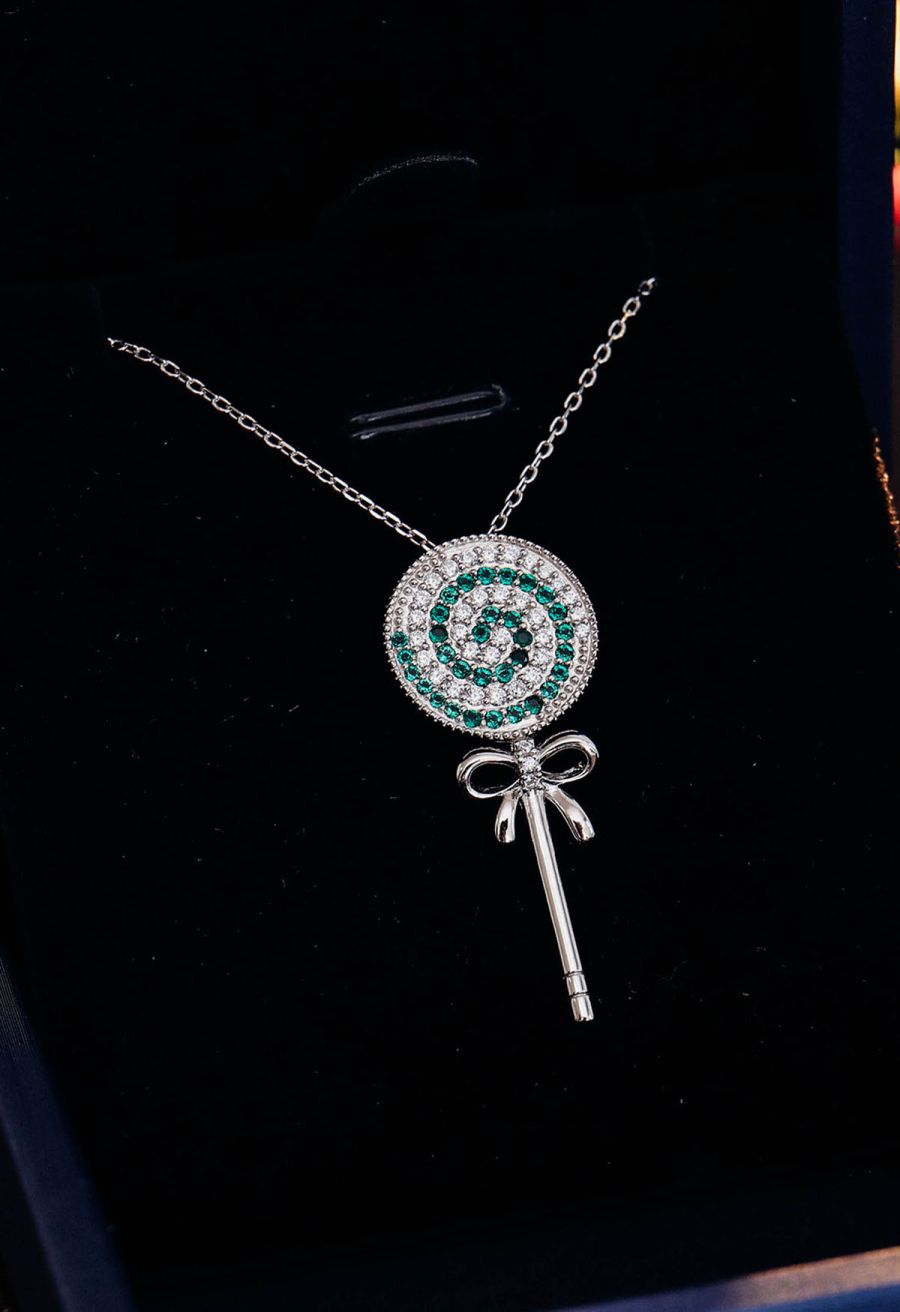 Lollipop Pendant Emerald Gem Necklace