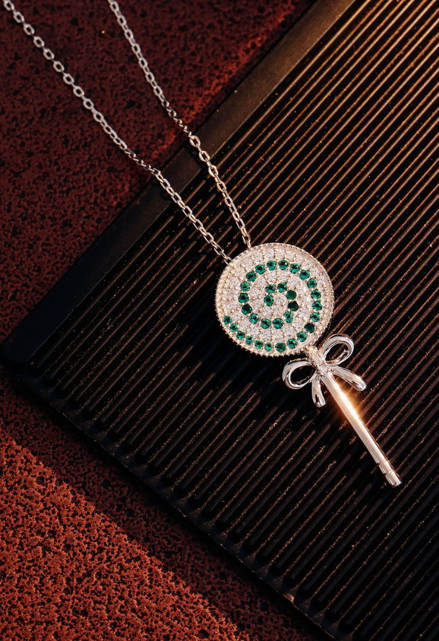 Lollipop Pendant Emerald Gem Necklace