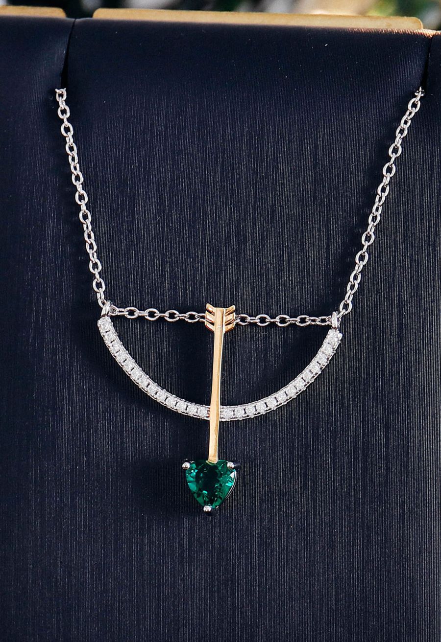 Cupid Arrow Emerald Gem Necklace