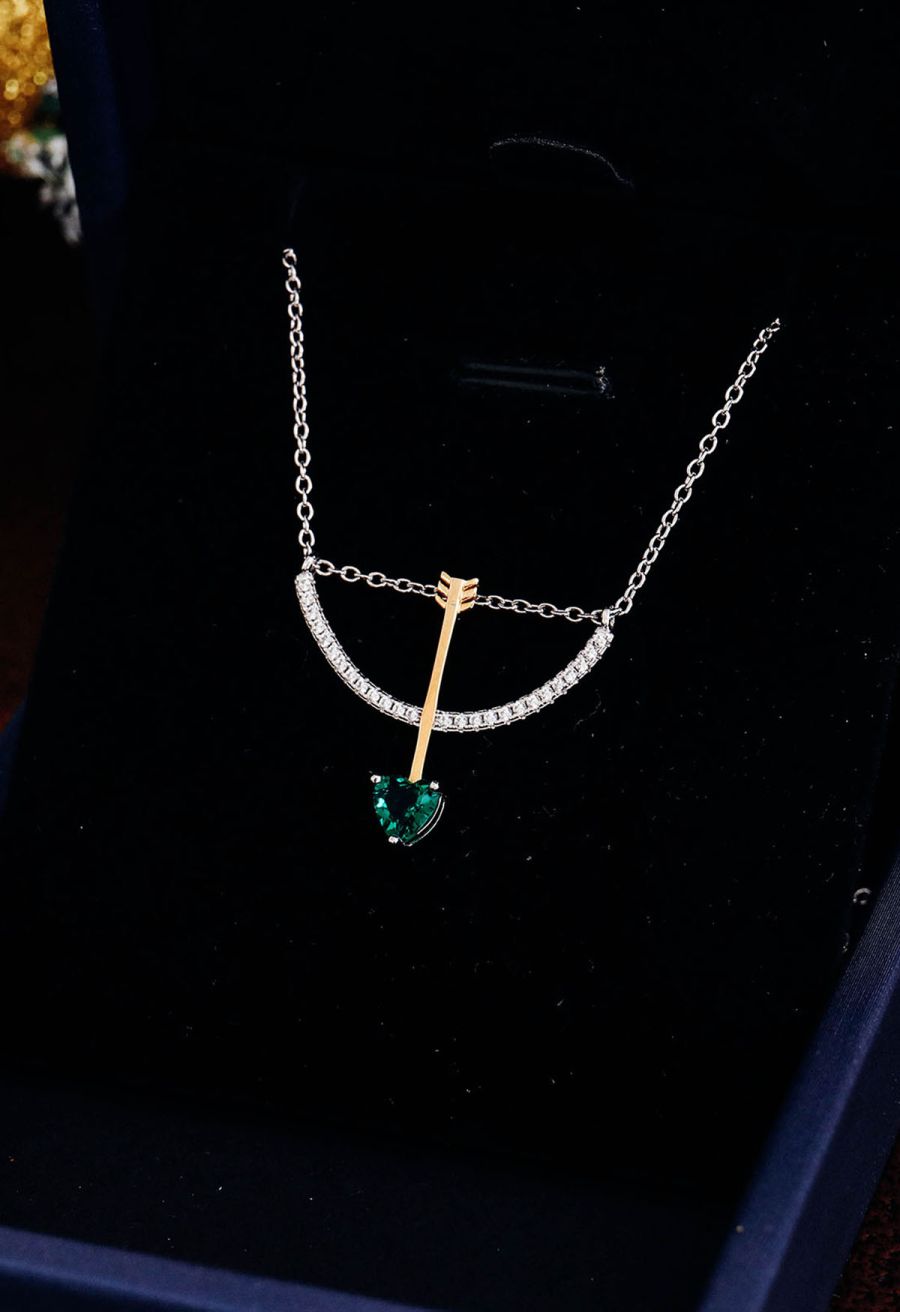 Cupid Arrow Emerald Gem Necklace