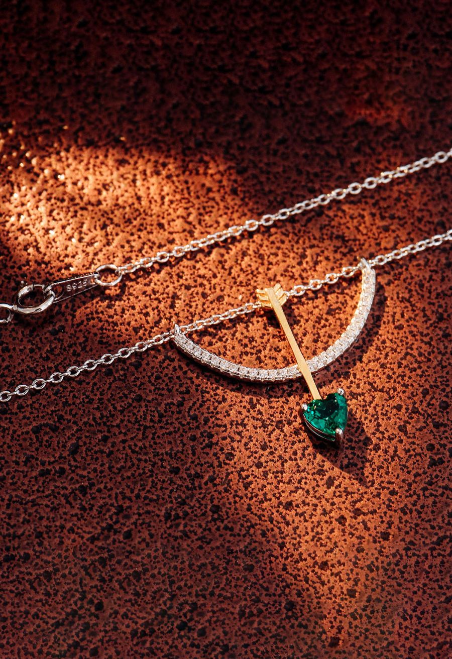 Cupid Arrow Emerald Gem Necklace
