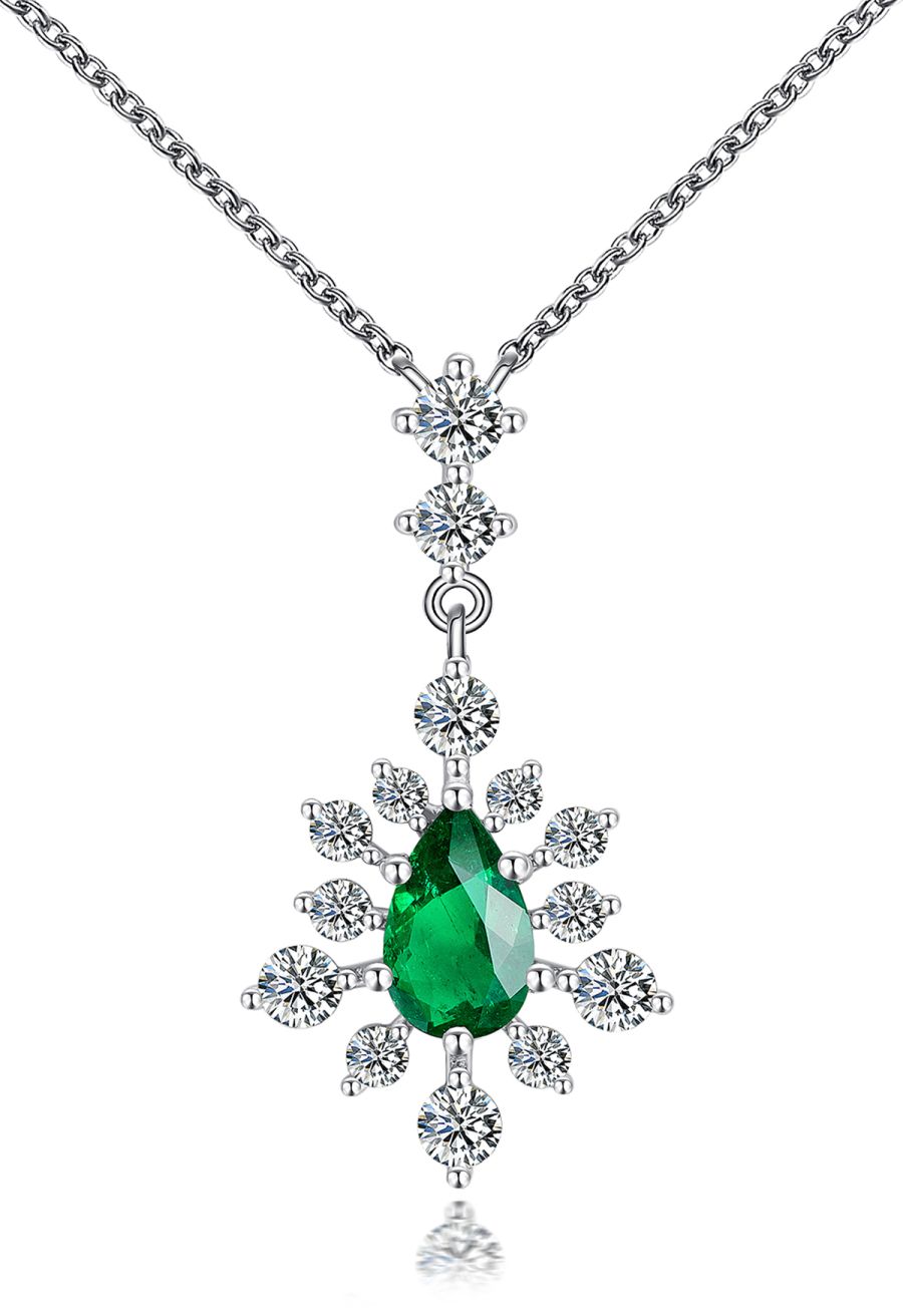 Snowflake Shape Emerald Gem Necklace