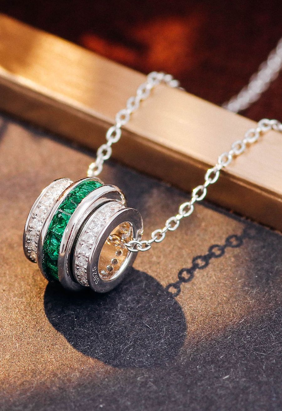 Hollow Round Emerald Gem Necklace
