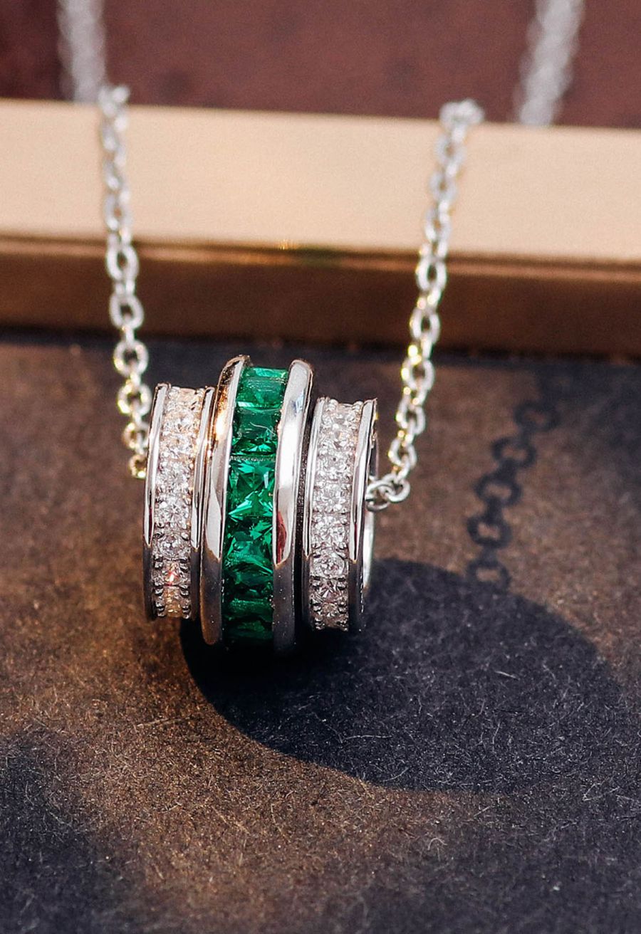 Hollow Round Emerald Gem Necklace
