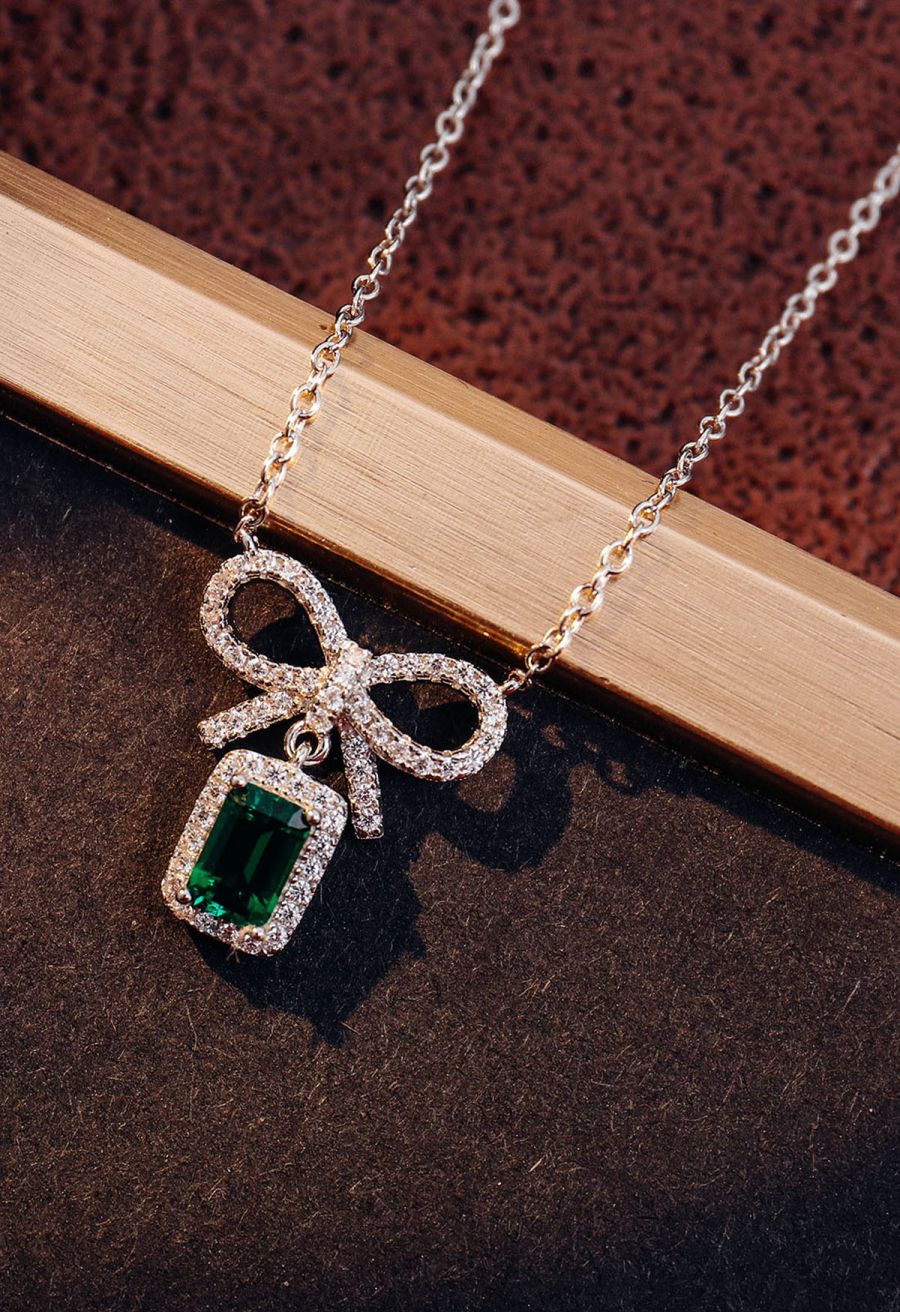 Emerald Cut Bowknot Diamond Necklace