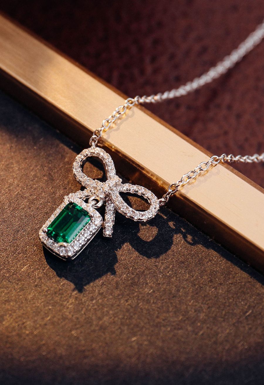 Emerald Cut Bowknot Diamond Necklace