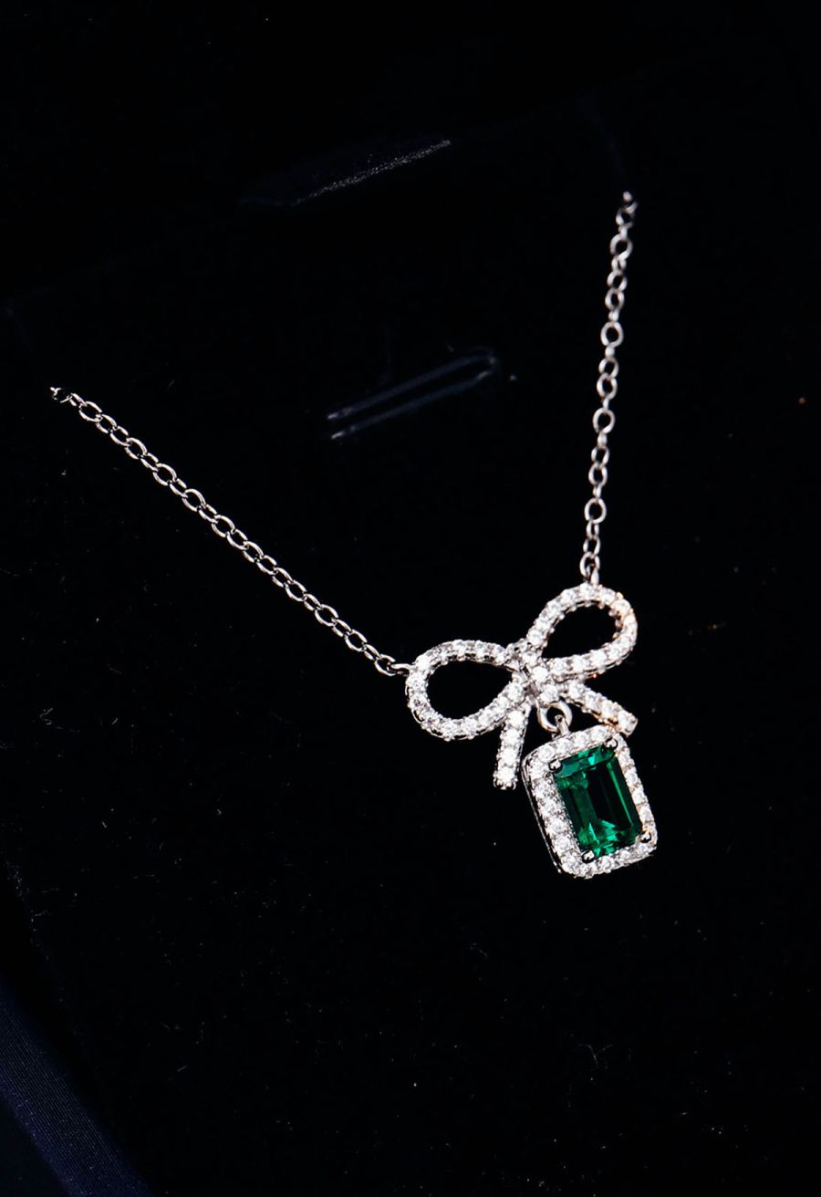 Emerald Cut Bowknot Diamond Necklace