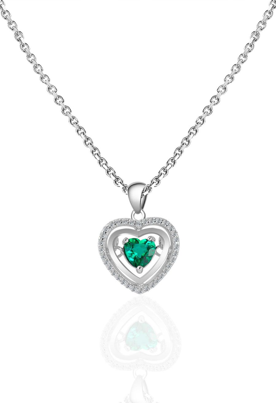 Hollow Heart Shape Emerald Gem Necklace
