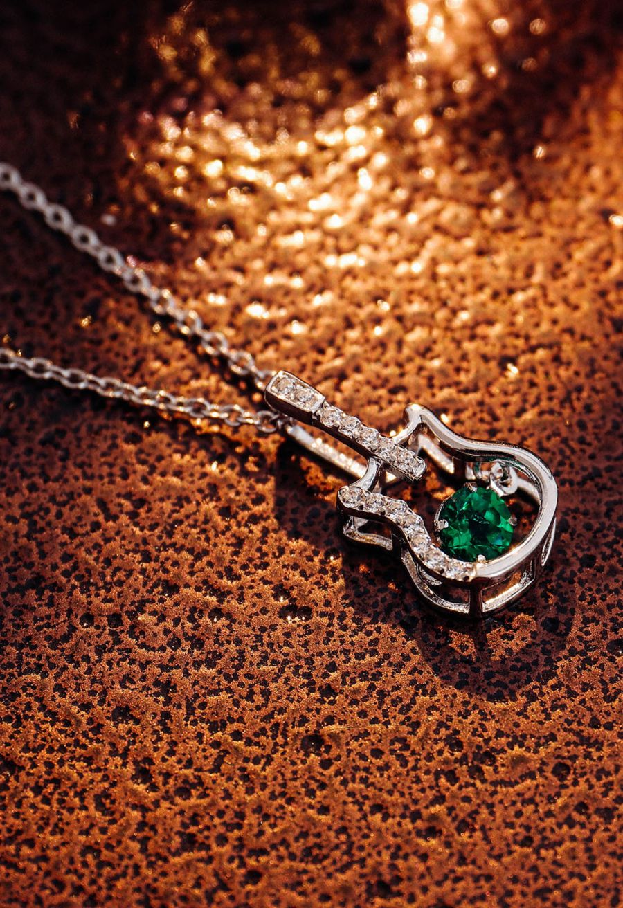 Guitar Shape Emerald Gem Necklace