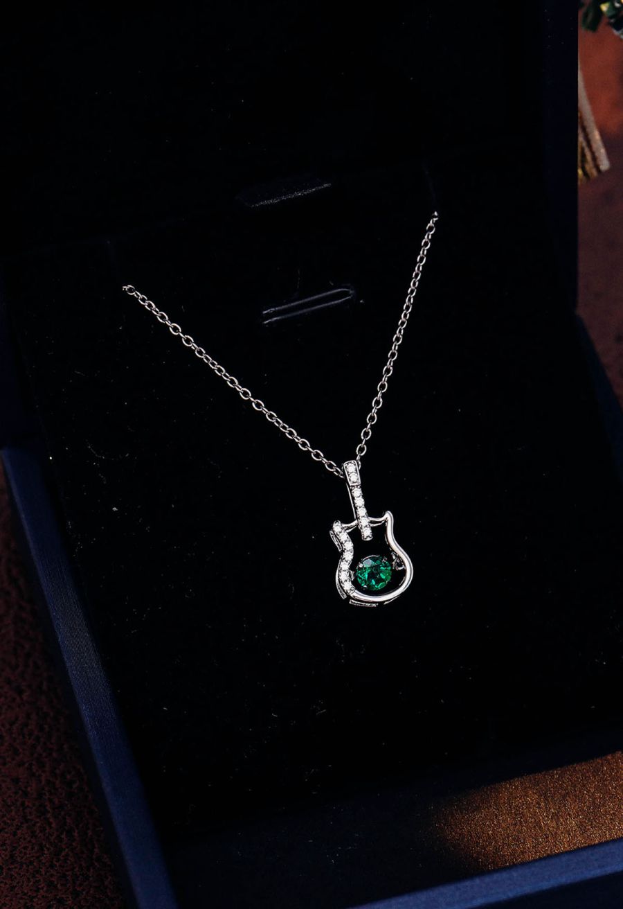 Guitar Shape Emerald Gem Necklace