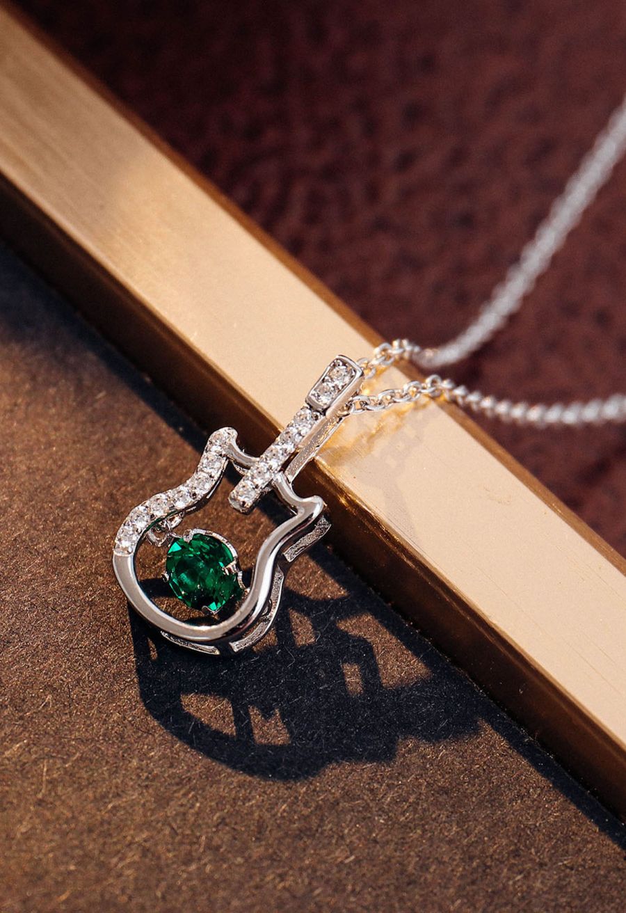 Guitar Shape Emerald Gem Necklace