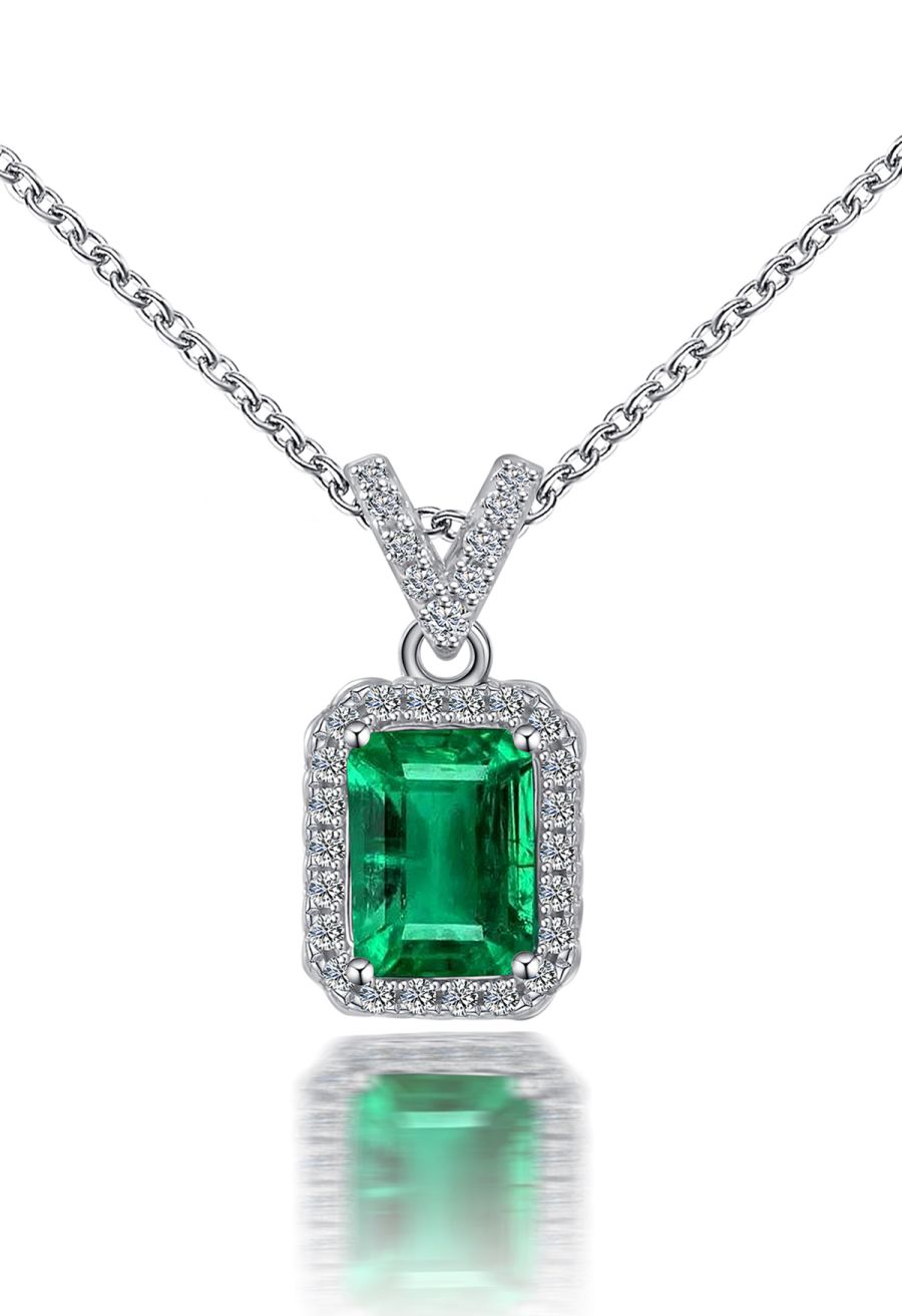 V-Shape Diamond Emerald Gem Necklace