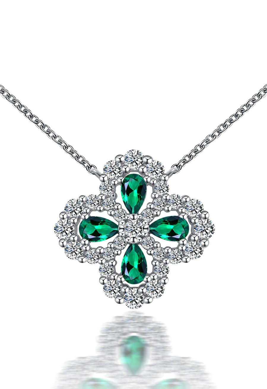 Four Leaf Clover Emerald Gem Necklace