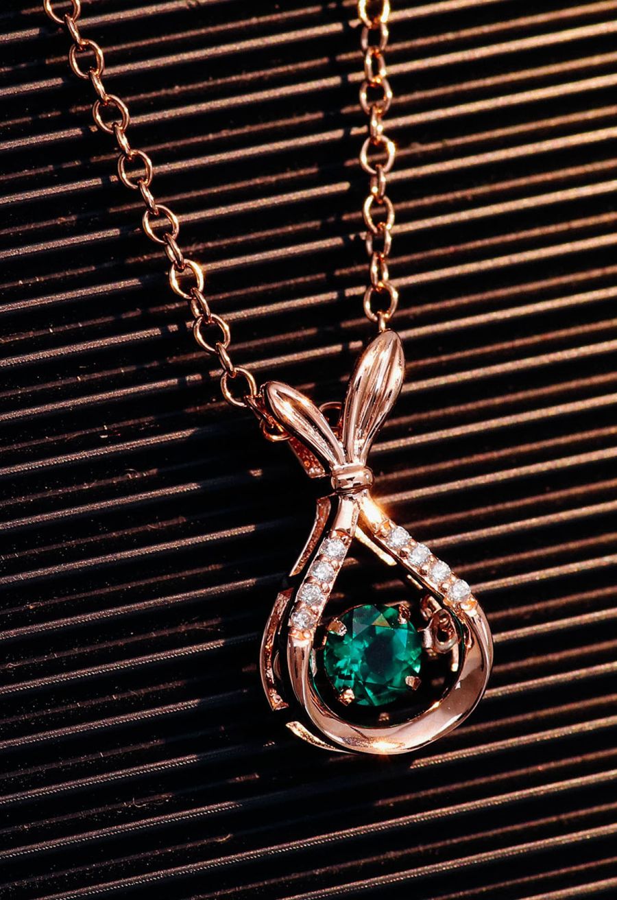 Hollow Out Pear Shape Emerald Gem Necklace 