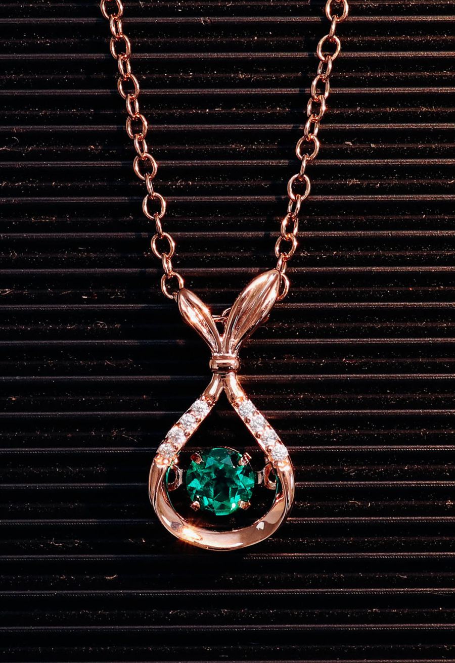 Hollow Out Pear Shape Emerald Gem Necklace 