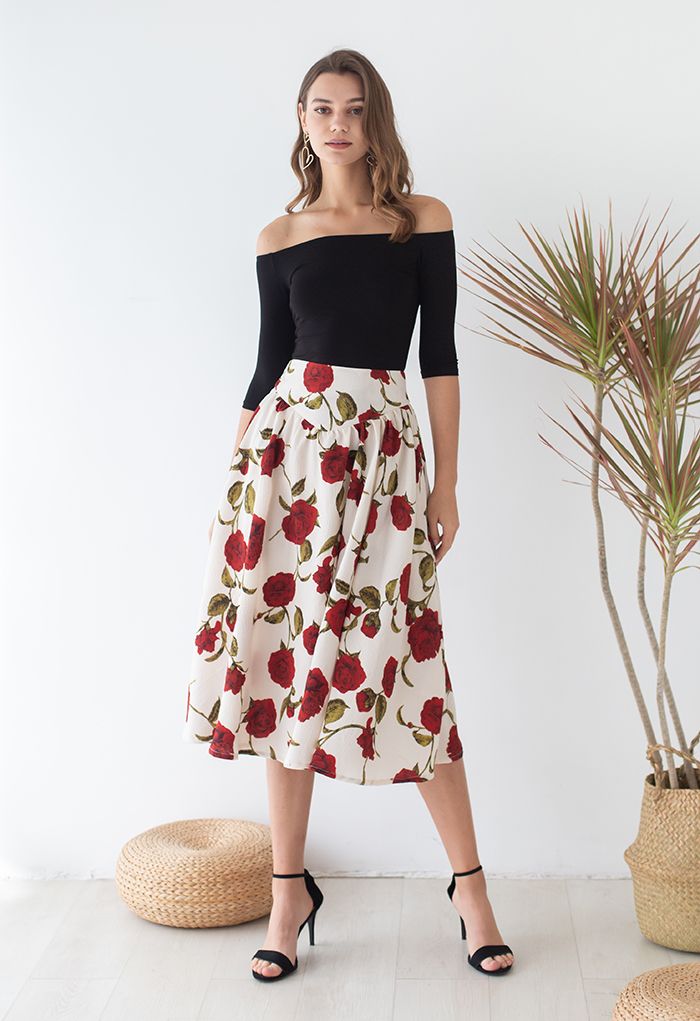 Off-Shoulder Elbow-Sleeve Fitted Top