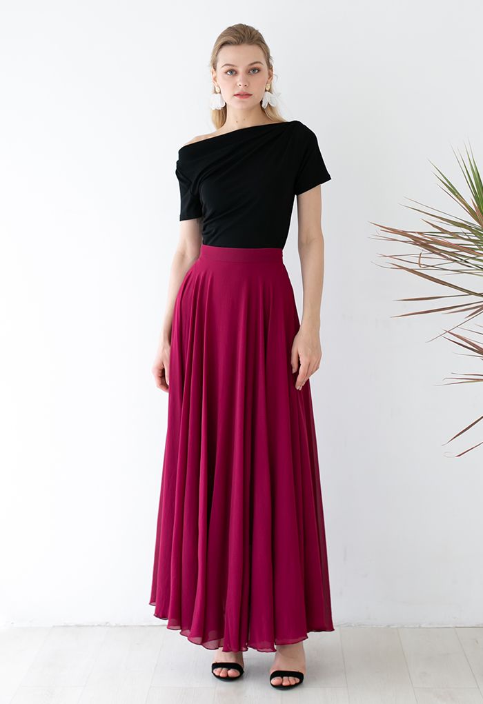 Timeless Favorite Chiffon Maxi Skirt in Wine