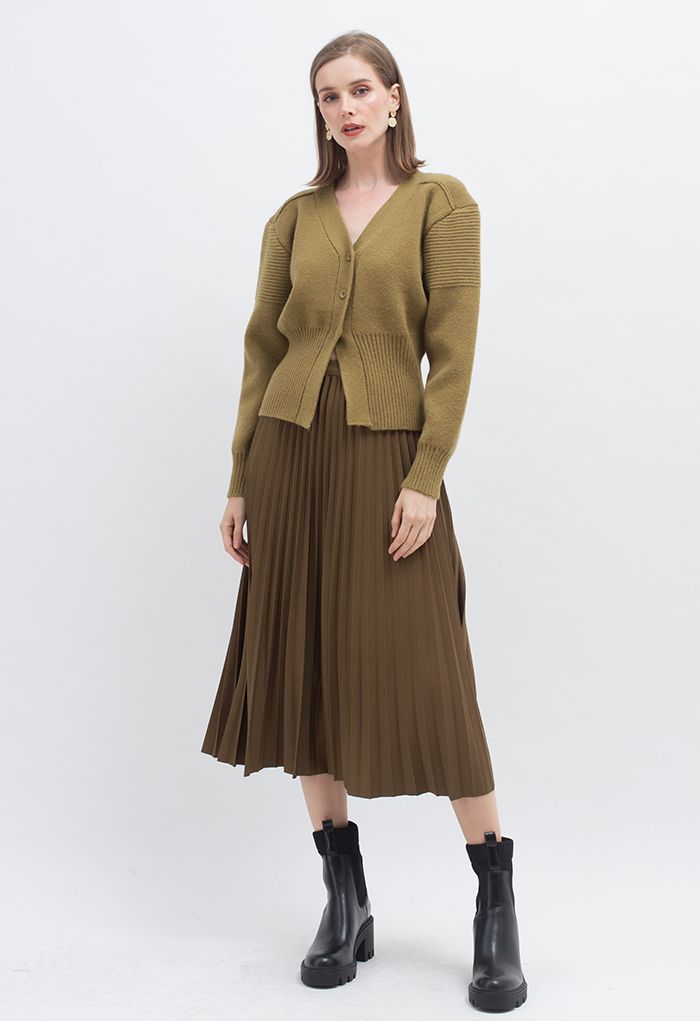 Simplicity Pleated Midi Skirt in Moss Green