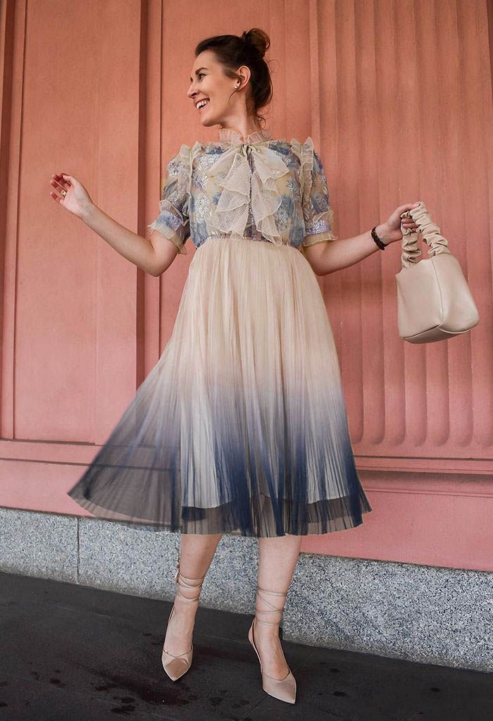 We Know It All Gradient Pleated Mesh Tulle Dress 