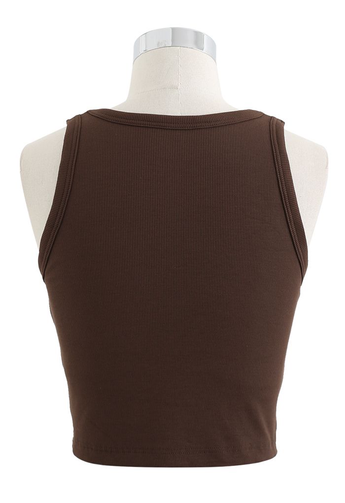 Solid Color Ribbed Tank Top in Brown