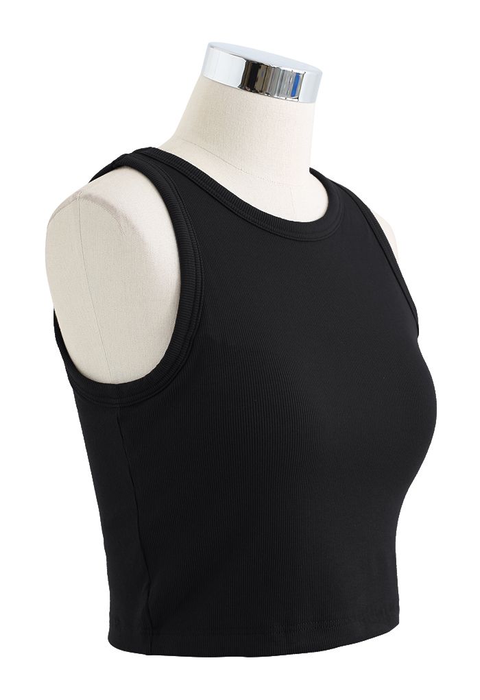 Solid Color Ribbed Tank Top in Black