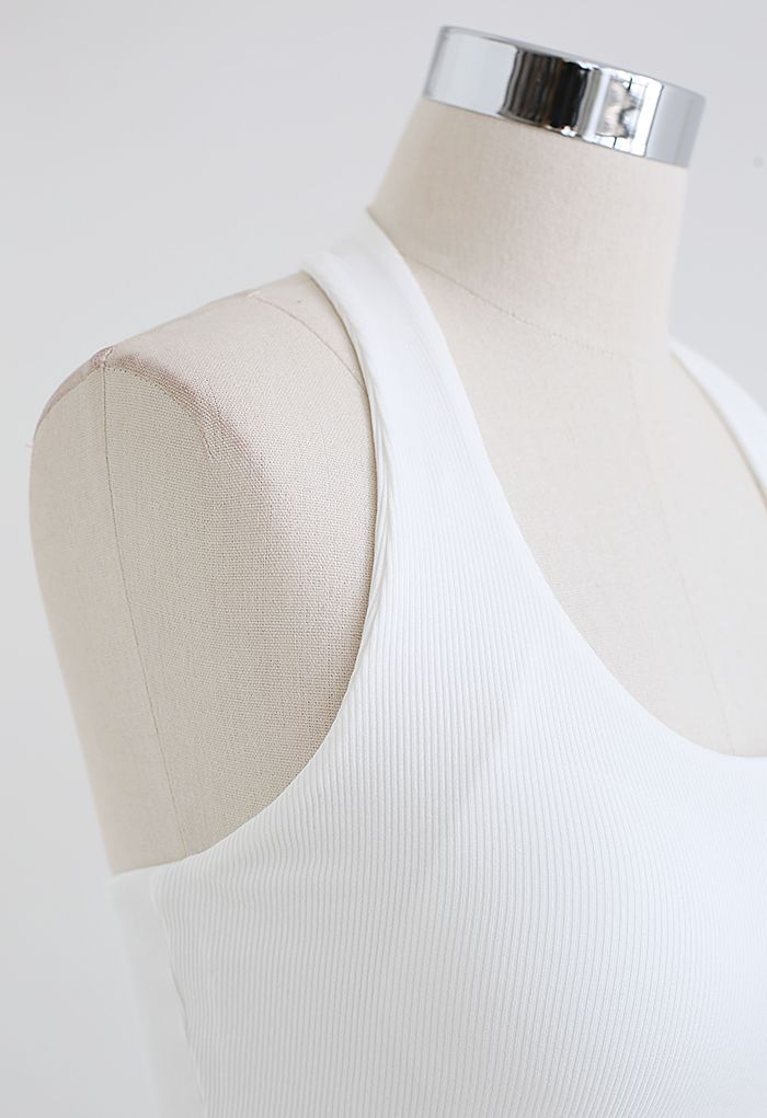Halter Neck Backless Crop Top in White