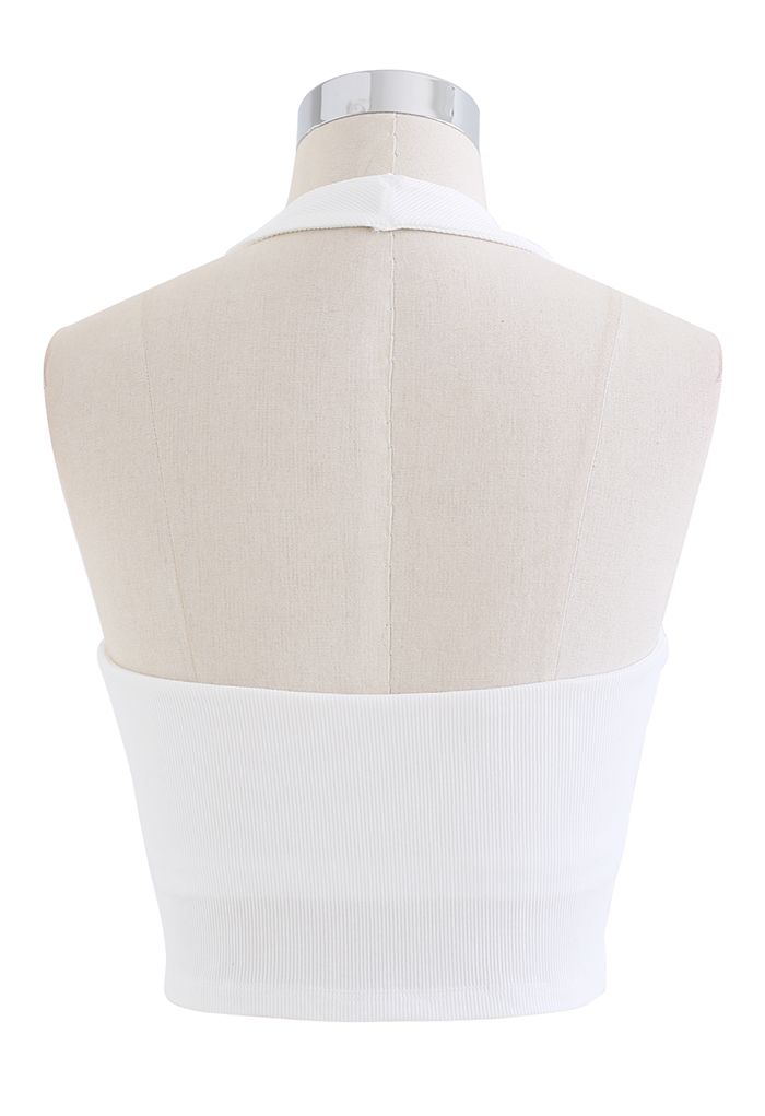 Halter Neck Backless Crop Top in White