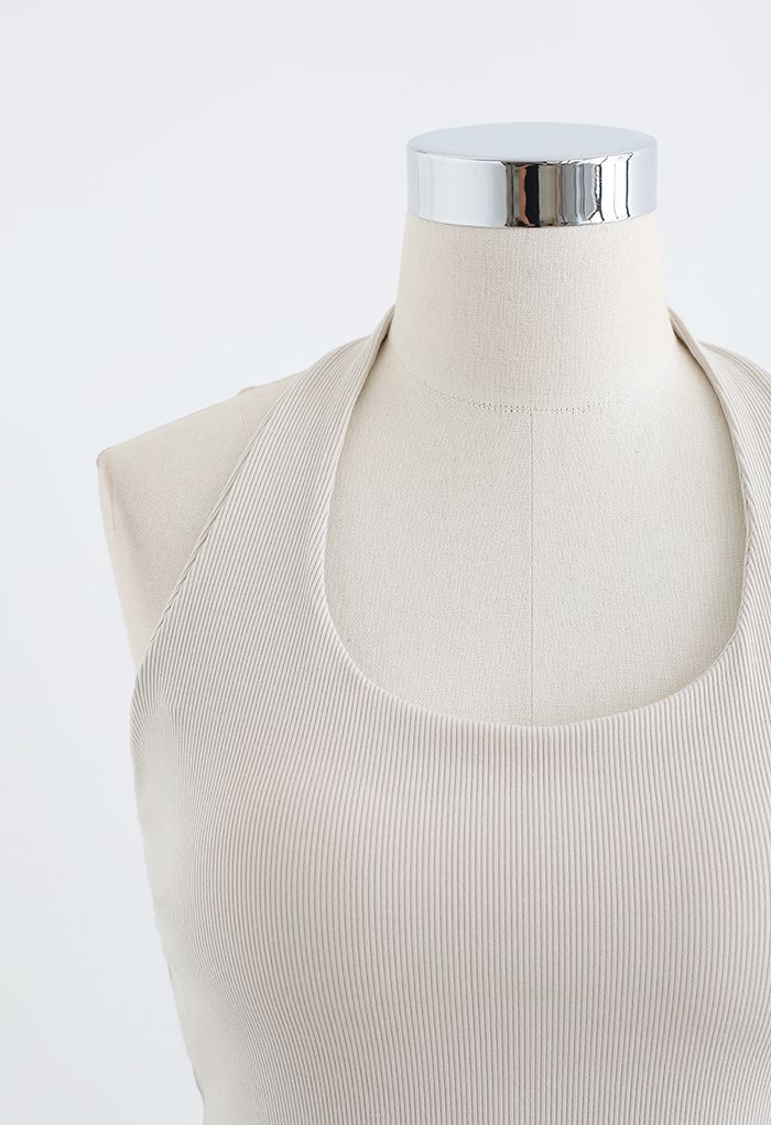 Halter Neck Backless Crop Top in Sand