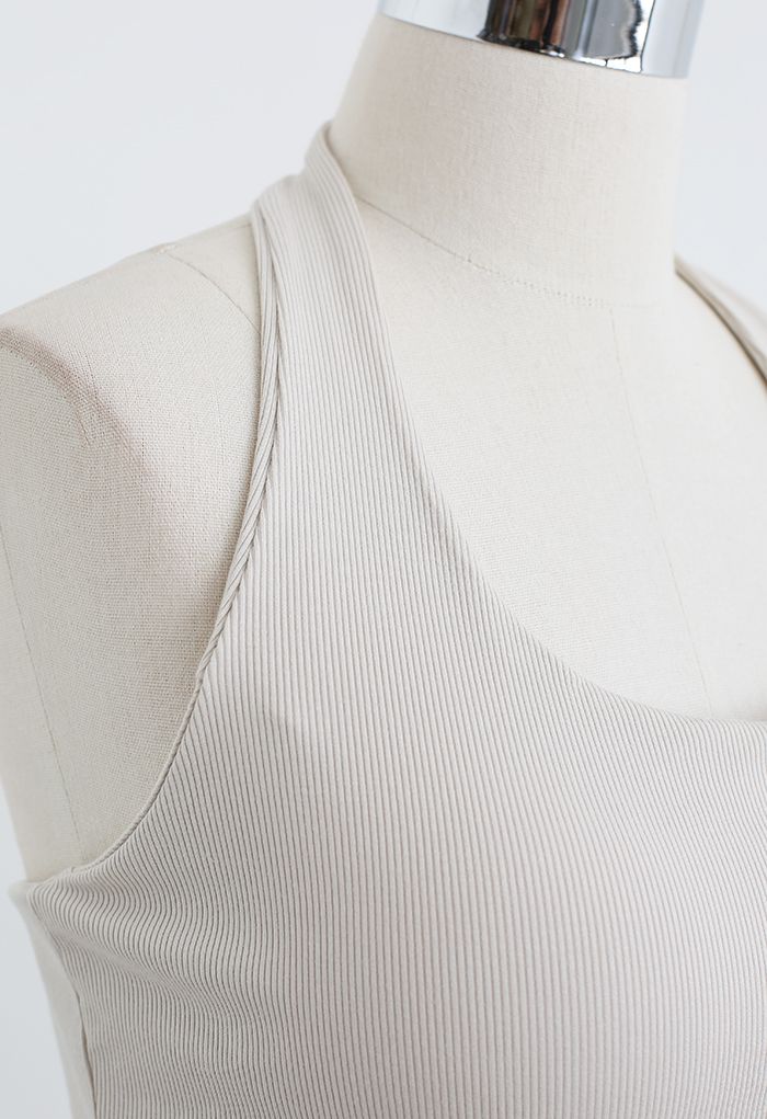 Halter Neck Backless Crop Top in Sand