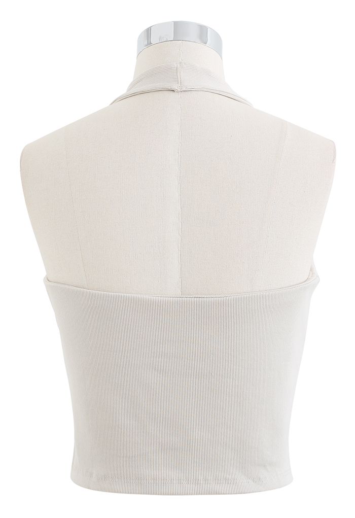 Halter Neck Backless Crop Top in Sand