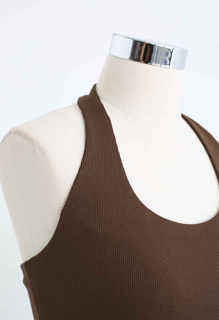 Halter Neck Backless Crop Top in Brown