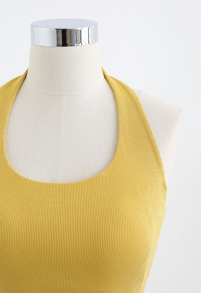 Halter Neck Backless Crop Top in Mustard