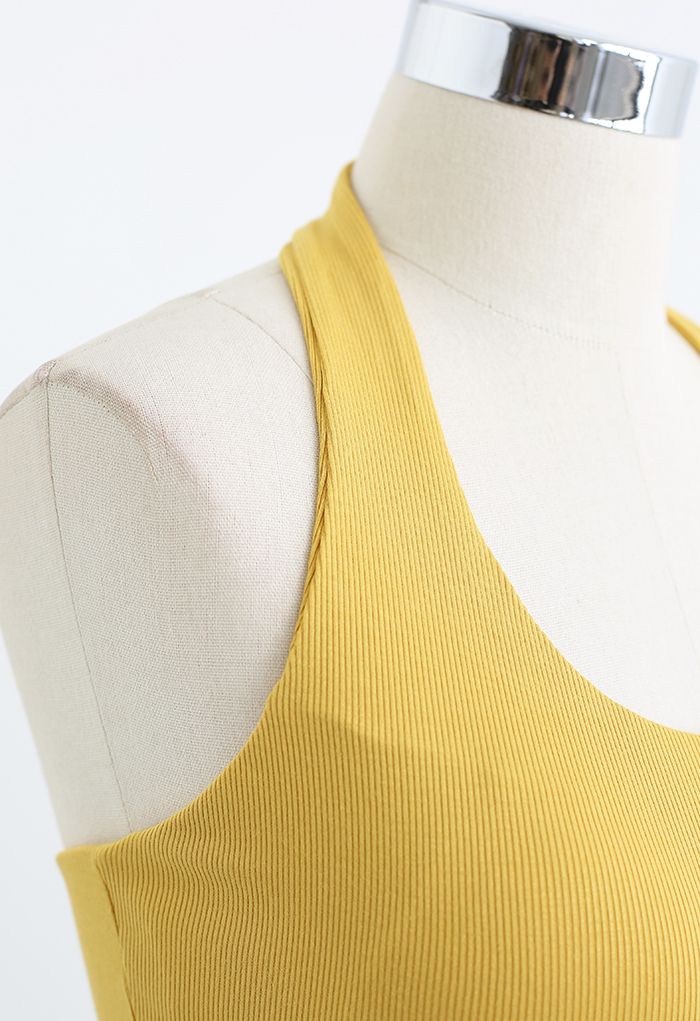 Halter Neck Backless Crop Top in Mustard