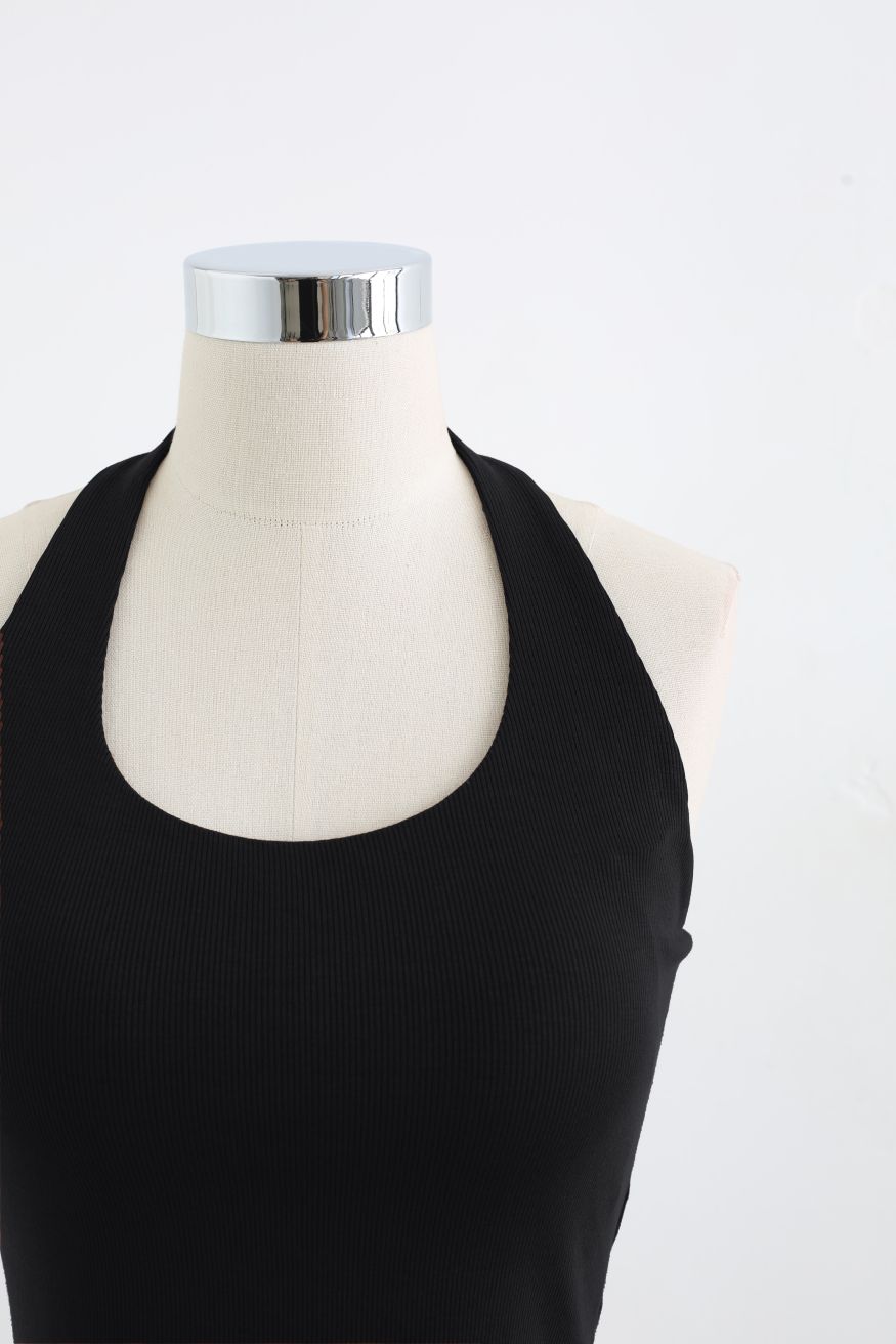 Halter Neck Backless Crop Top in Black