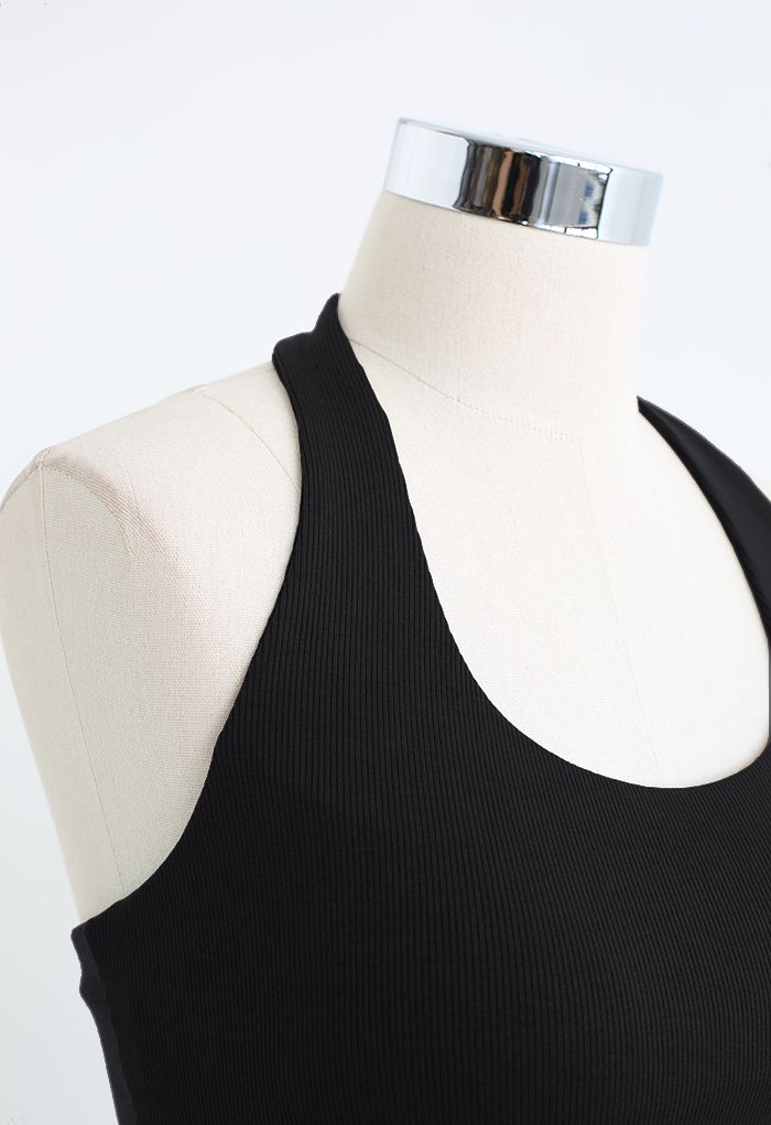 Halter Neck Backless Crop Top in Black