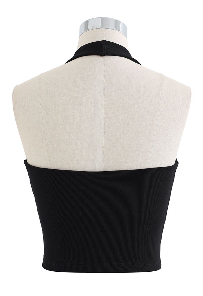 Halter Neck Backless Crop Top in Black