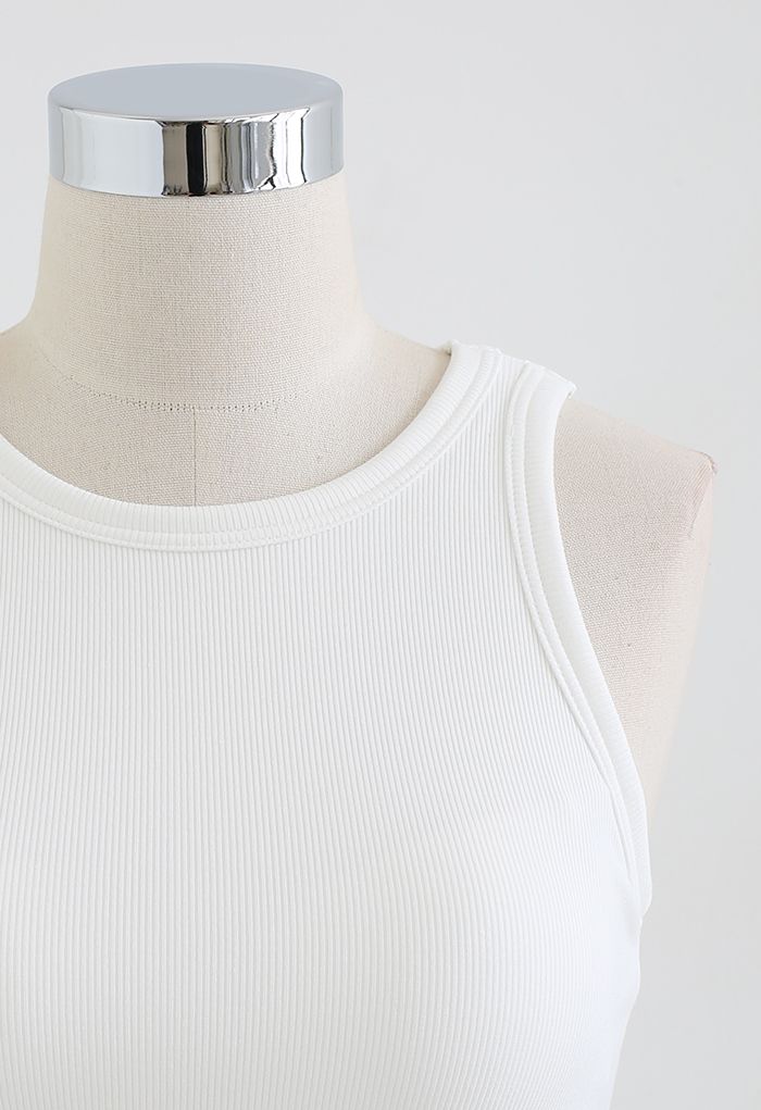 Solid Color Ribbed Tank Top in White