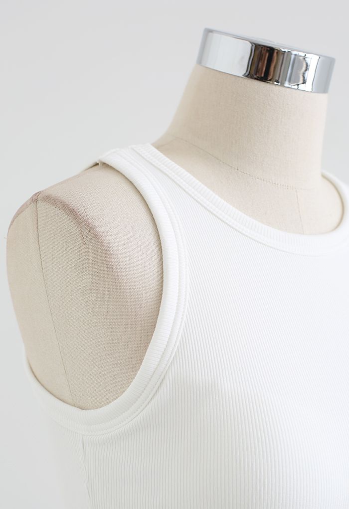 Solid Color Ribbed Tank Top in White
