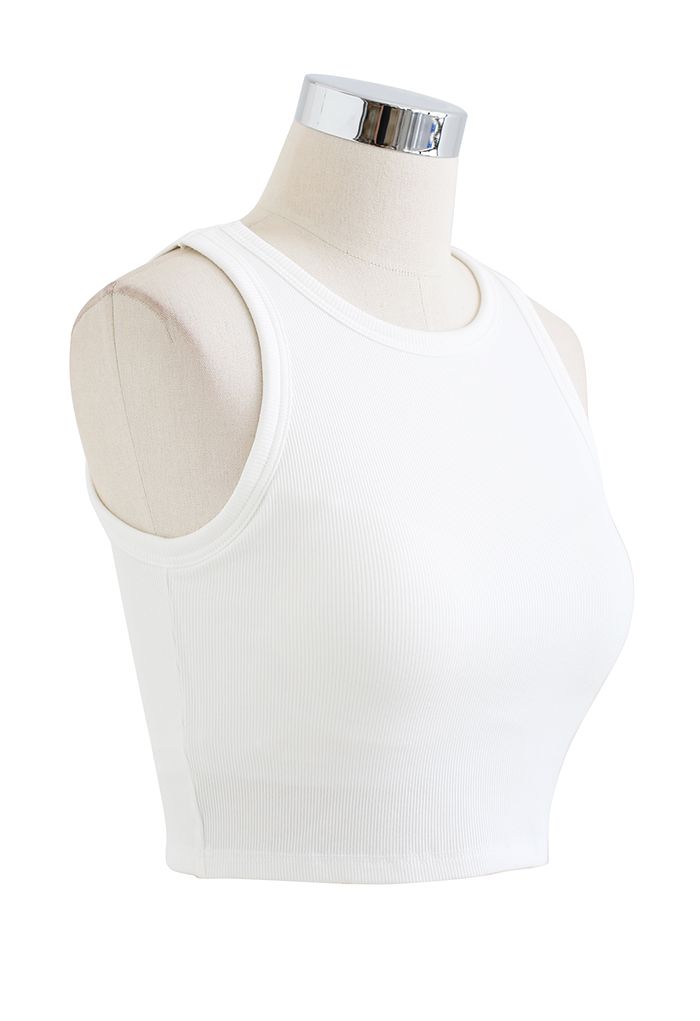 Solid Color Ribbed Tank Top in White