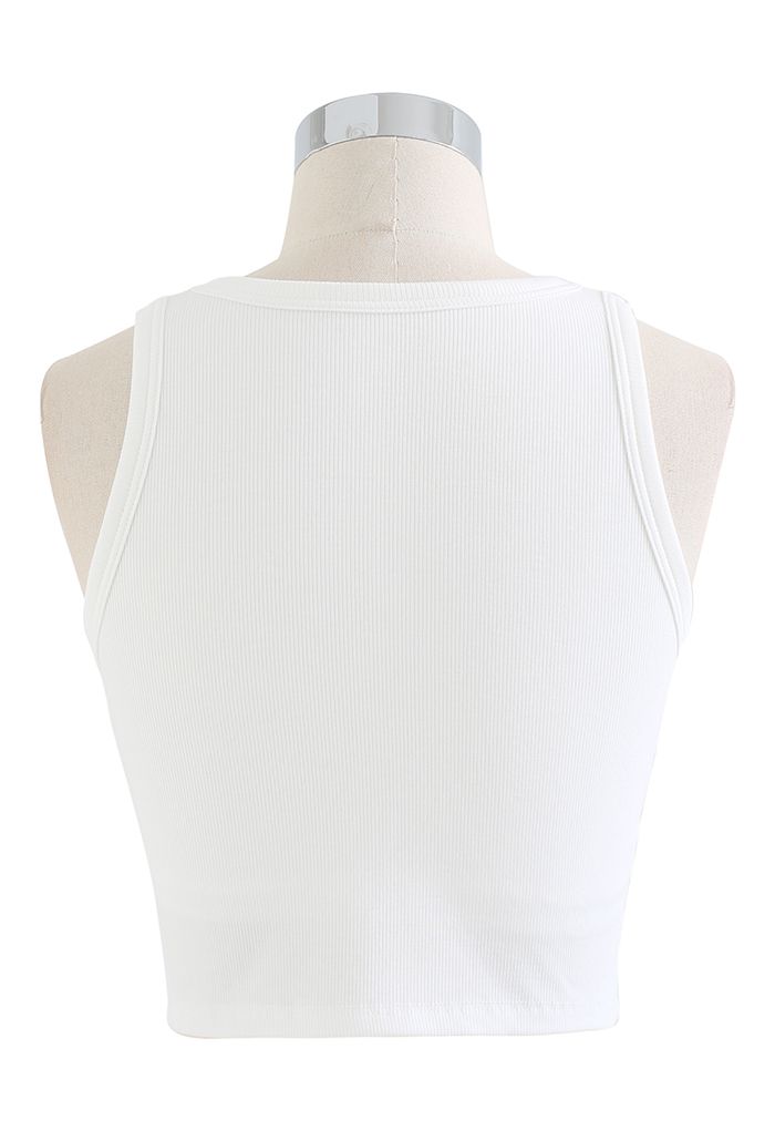 Solid Color Ribbed Tank Top in White