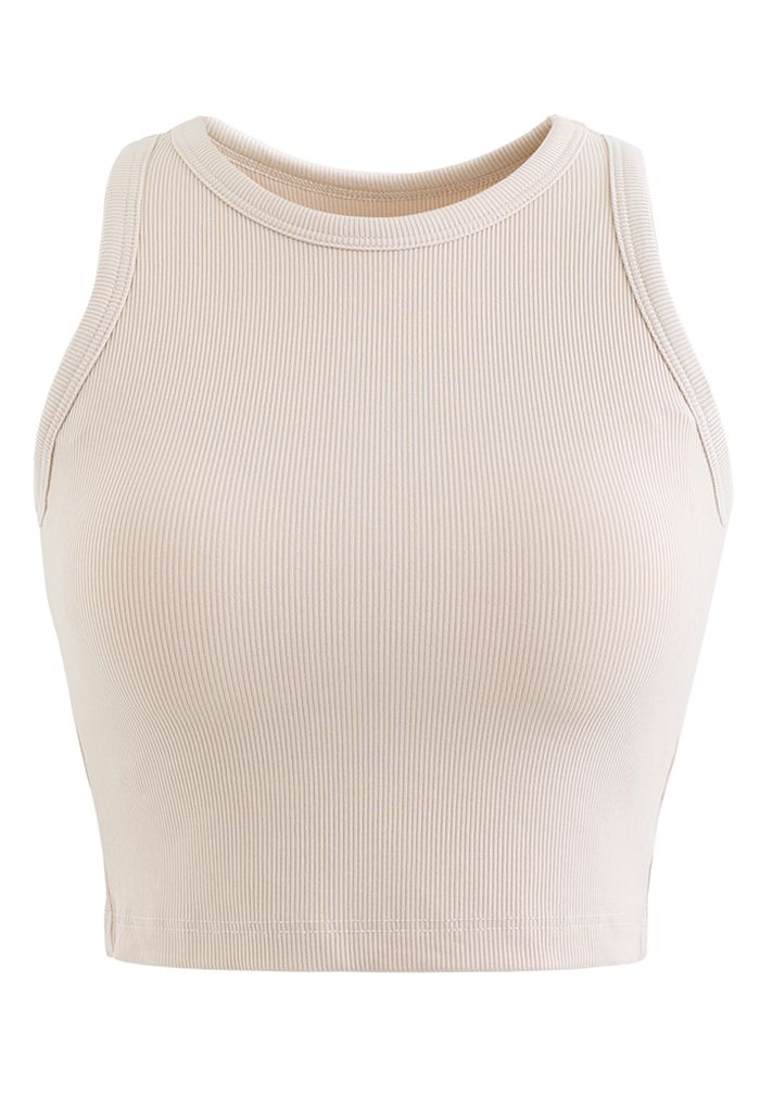 Solid Color Ribbed Tank Top in Sand