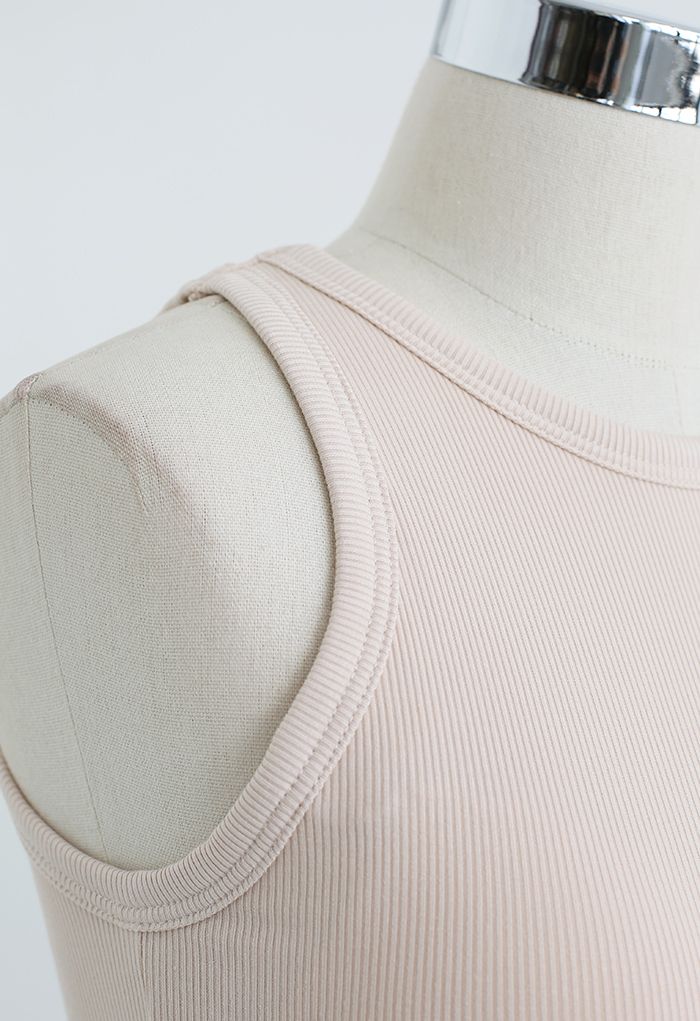 Solid Color Ribbed Tank Top in Sand