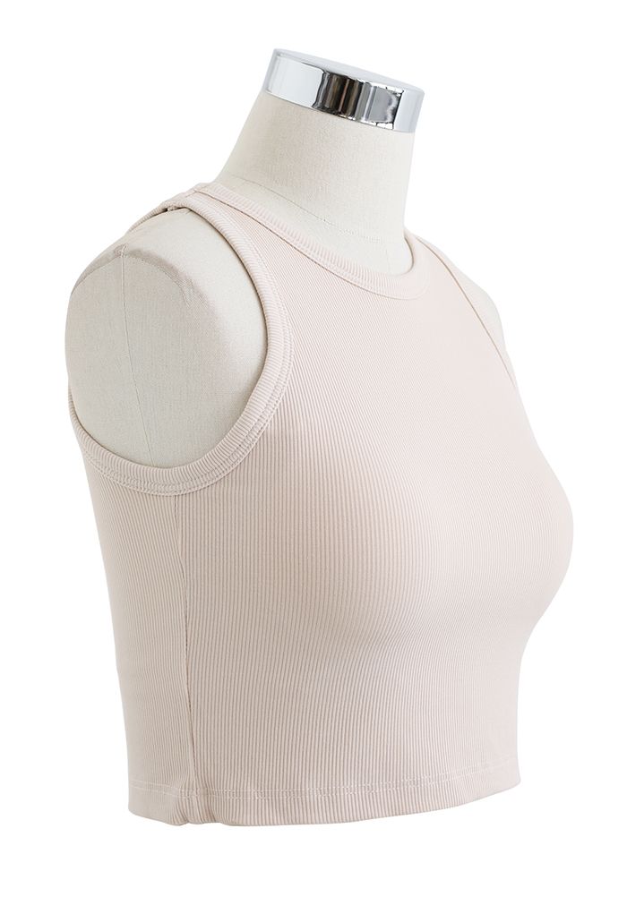 Solid Color Ribbed Tank Top in Sand