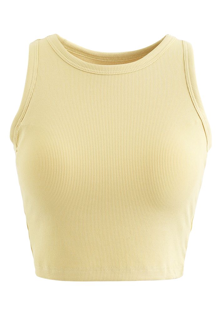 Solid Color Ribbed Tank Top in Yellow