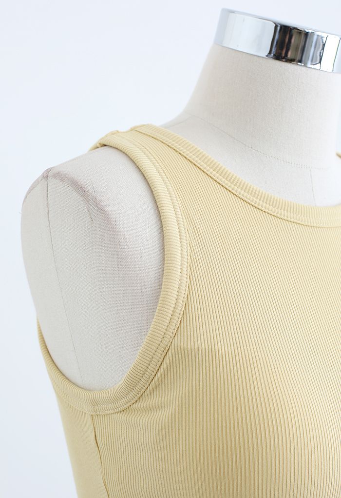 Solid Color Ribbed Tank Top in Yellow